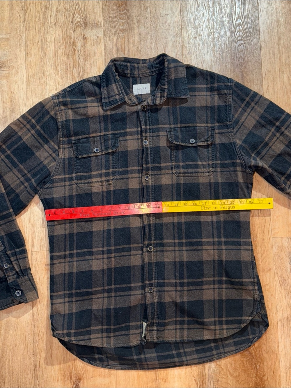 Mens Jachs Heritage Flannel sz. Large Brown Black Buffalo Check Shirt pre-Shrunk - Picture 2 of 4